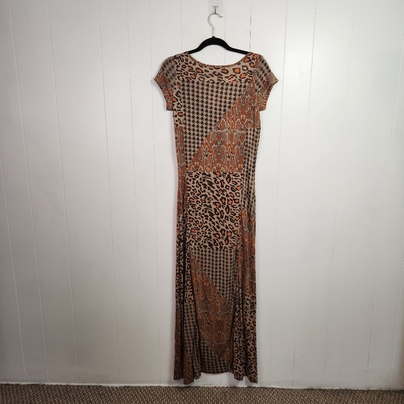 Chan Luu Patchwork Leopard Animal Print Maxi Dress Bodycon Short Sleeve Small - Picture 3 of 9